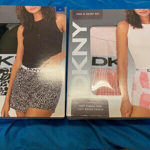 NEW DKNY Women's Tank & Short Set, 2 Pack, Black White Pink Animal Plaid, Large
